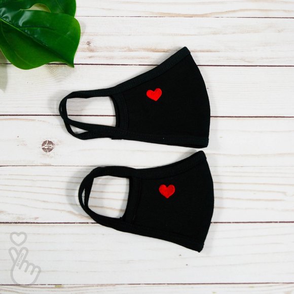 2 PACK KID ADULT COTTON FACE MASK TINY HEART KPOP - Picture 2 of 2